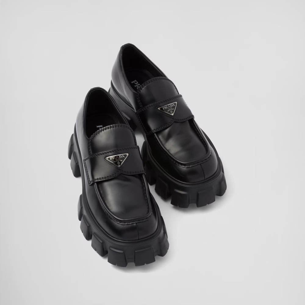 PRADA Women's Black Monolith Loafers NWT Wednesday Addams